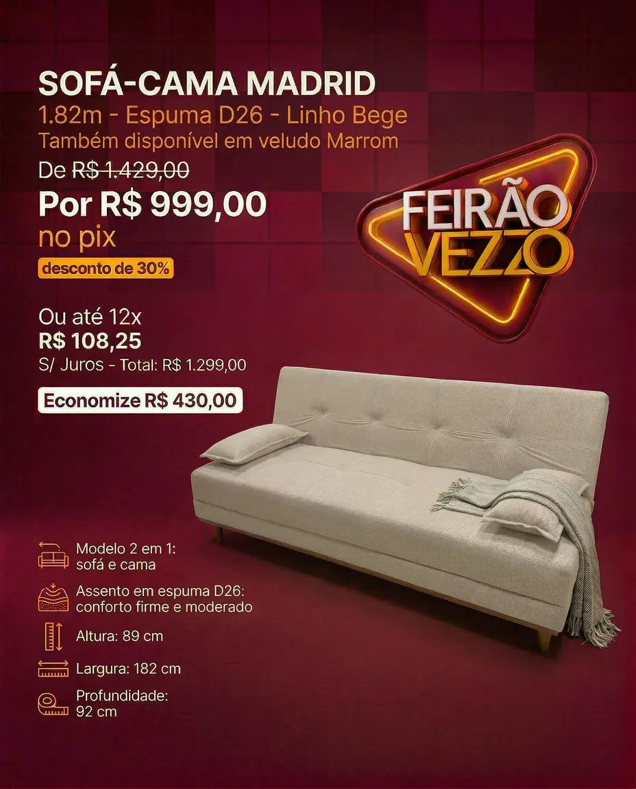 Feirão Vezzo - Sofá-cama Madrid