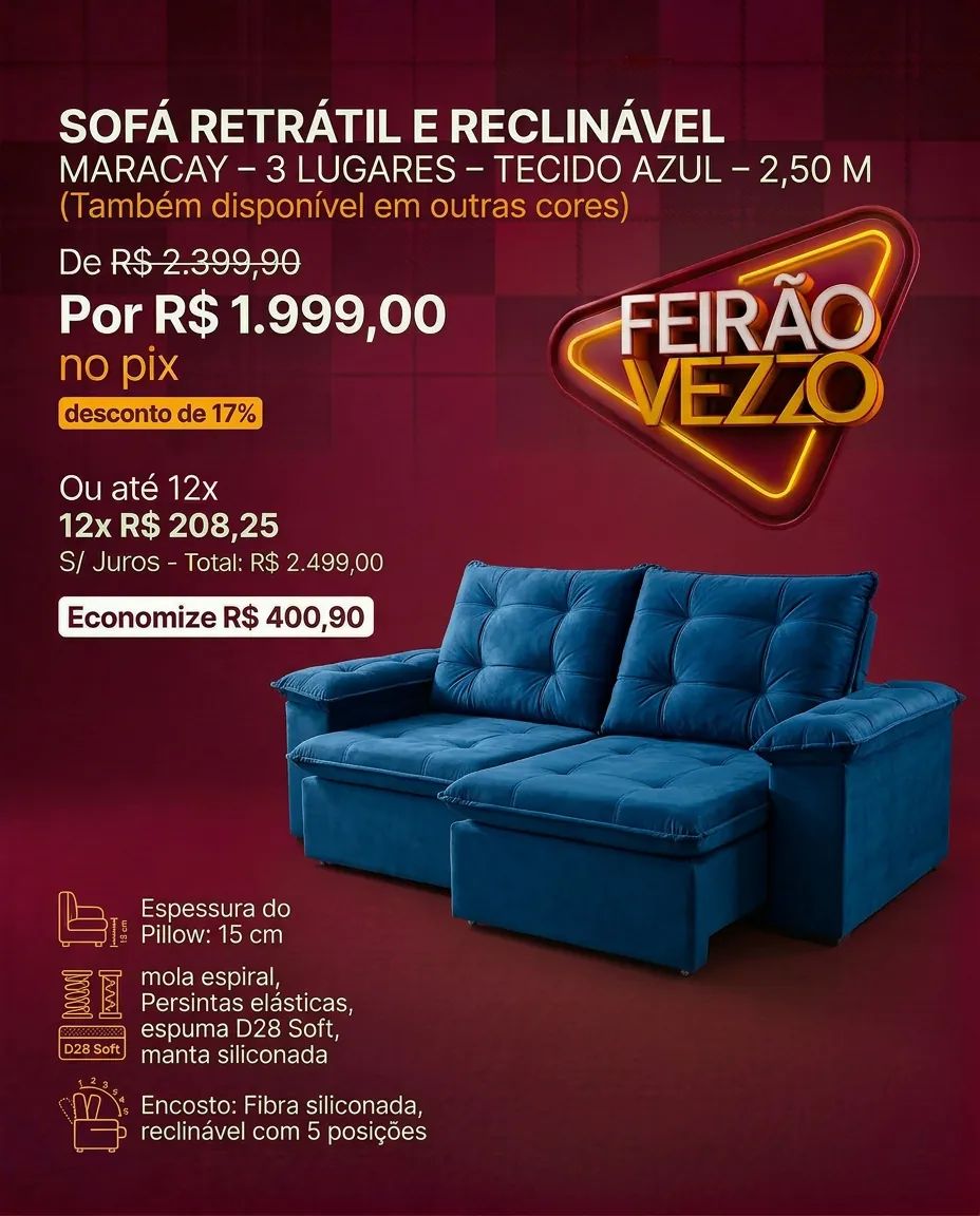Feirão Vezzo - Sofá retrátil Maracay