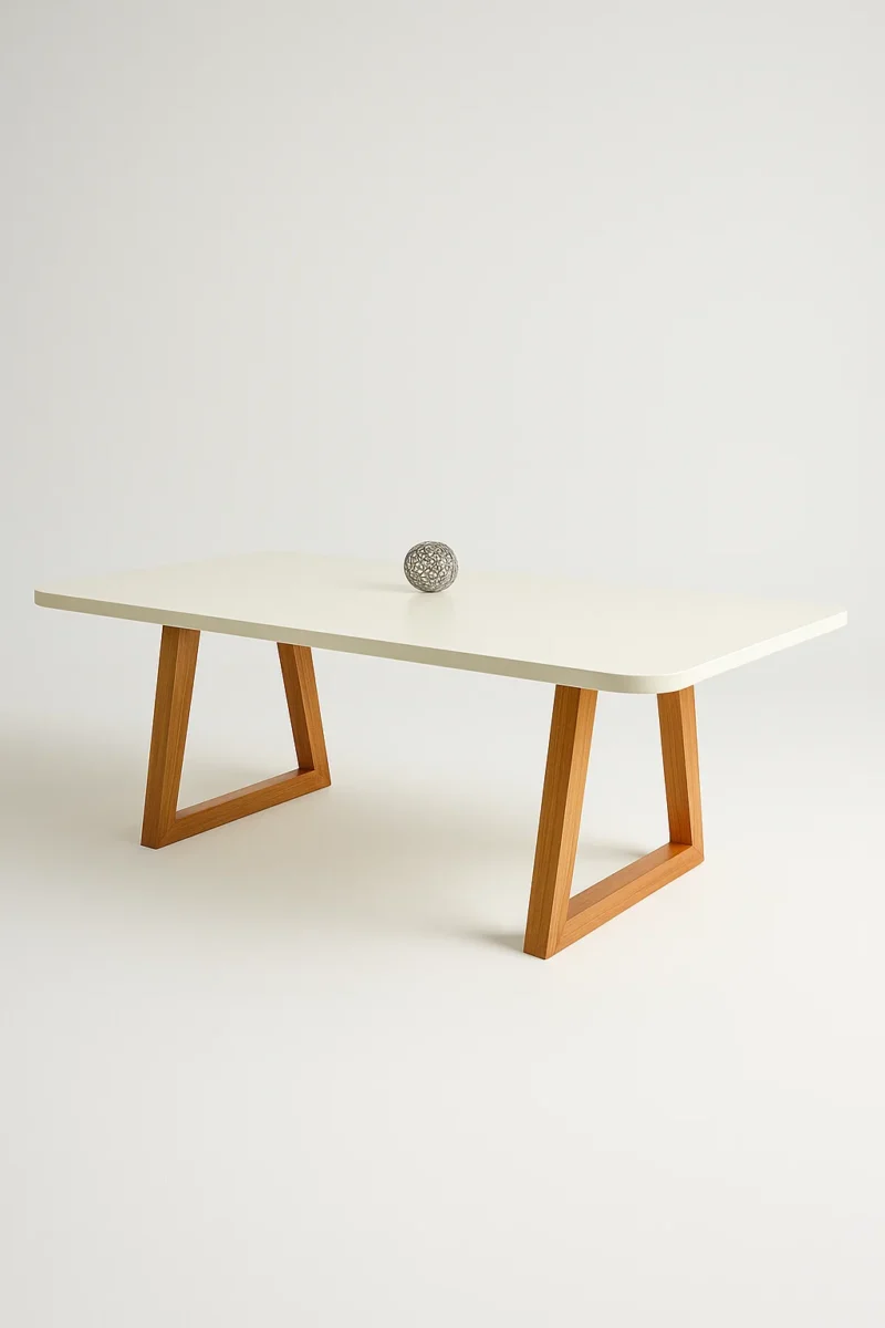 Mesa Santarem Off White 180×090 com 6 cadeiras linho gelo