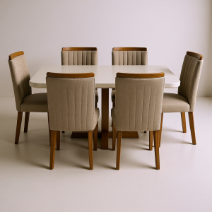 Mesa de Jantar Naturale/Off white Coimbra com 6 cadeiras