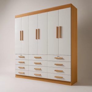Guarda-roupa 6 portas 12 gavetas Austin - Cinamomo/off white - 240x230