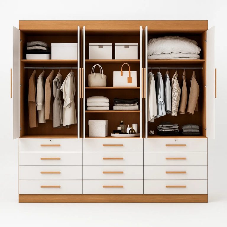 Guarda-Roupa Casal 6 Portas Austin Plus – 12 Gavetas – Estrutura MDF – Cinamomo com Off White – 2,40 m - Imagem 5