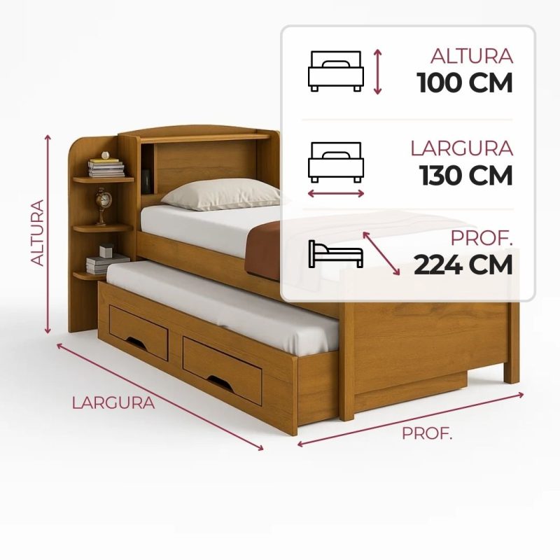 Cama Denver Plus com Auxiliar – Solteiro Cama de Solteiro Denver Plus com Auxiliar - Cinamomo