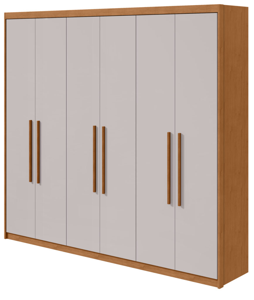 GR ARIES AC OW 1 Guarda-Roupa 6 Portas 5 Gavetas Sollo 244x233 - Amendoa/Off White