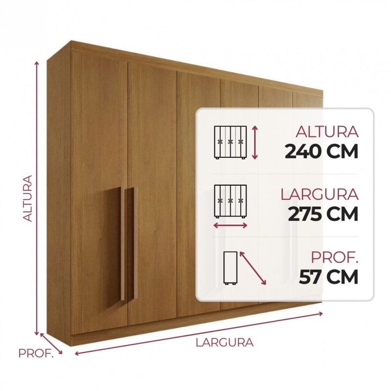Guarda Roupa 6 Portas Da Vinci Plus Cinamomo Guarda-Roupa 6 Portas Da Vinci Plus Cinamomo - 275x240