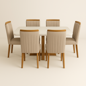 Mesa de Jantar Naturale/Off white Coimbra com 6 cadeiras