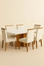 Mesa de jantar marmorizada Dallas 180x90 com 6 cadeiras de Boucle Branco