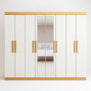 Guarda-Roupa Com Pés 8 Portas 4 Gavetas Bravo 236x205 - Amendoa/Off White