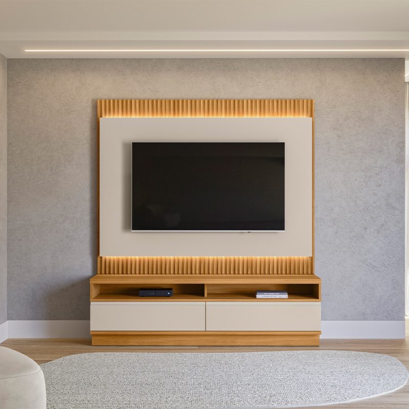 conjunto rack painel sao paulo 1 Rack + Painel Baeza com Led - Tuari/Off White