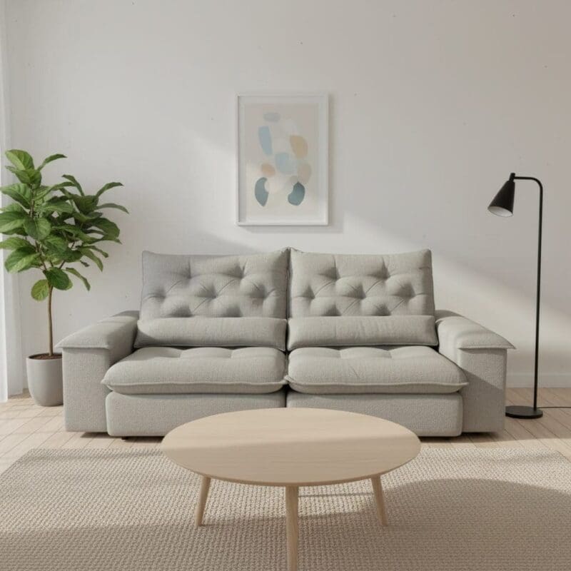 generated image 1762453027646 Sofá Retrátil e Reclinável Havana - 3 Lugares - 2.30m - Espuma D33 e Molas Ensacadas - Linho Cinza