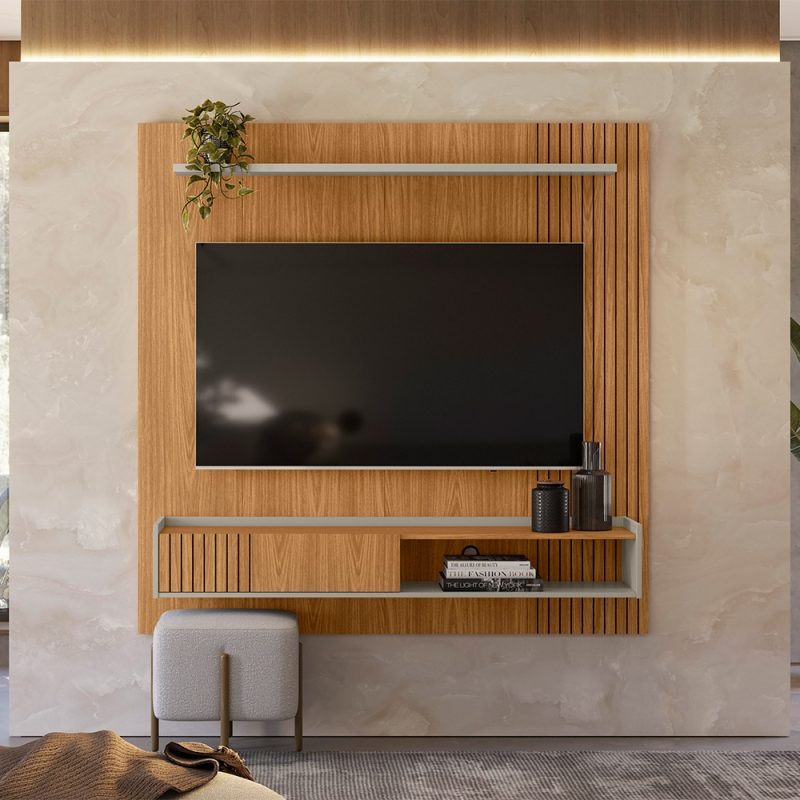 painel home dublin 1 Home Suspenso Frisado para TVs até 65 Polegadas Gerona - Cinamomo/Off White