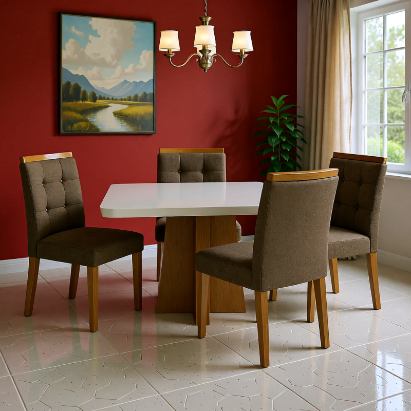 qwen image edit Change only the BACK Mesa de Jantar Porto Off White com 4 cadeiras veludo luxo marrom