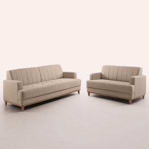 CONJUNTO SOFA ROMA 2 E 3 LUG TEC.CHENILE LINHO VENEZA/IMBUIA MEL C.DIAMANTE