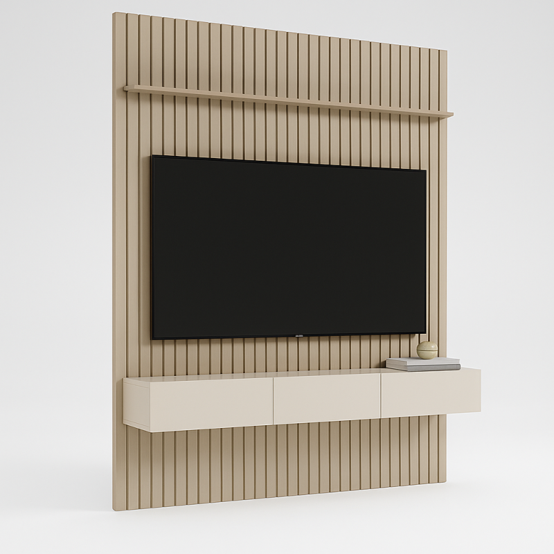 20250630 1135 High End Furniture Photography remix 01jz0kznyqfyk9s0v2zkazez2a Home ripado com nicho e prateleira com led Trevo - Gianduia/ Off White