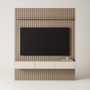 Home ripado com nicho e prateleira com led Trevo - Gianduia/ Off White