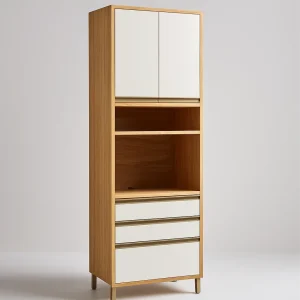 Paneleiro Microondas Andira 70 cm - Amêndoa/Off White