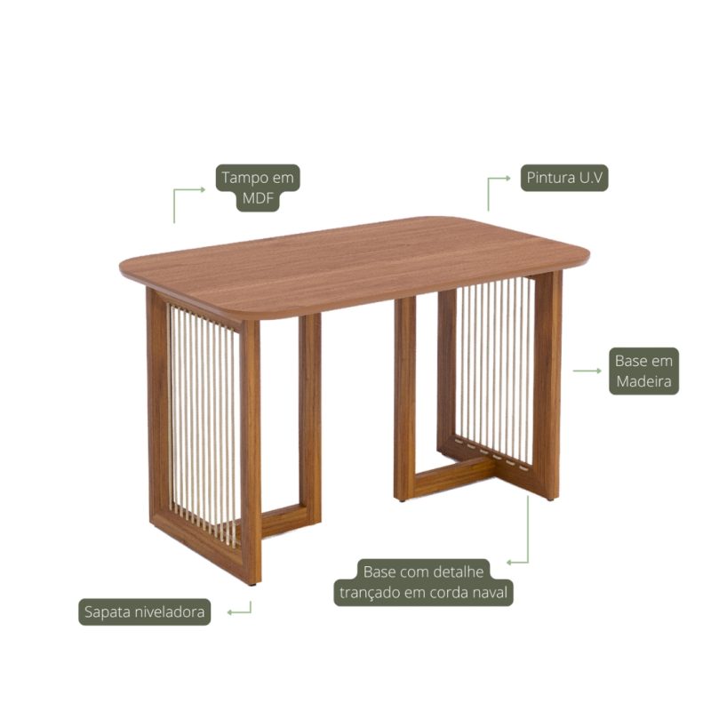 2 12 Mesa de Jantar 130x80 Agnes - Cinamomo sem Vidro