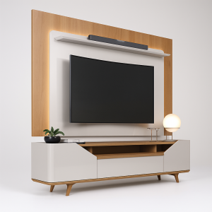 Conjunto Painel e Rack Bégonia 2P  180x114 - Off White/Nature