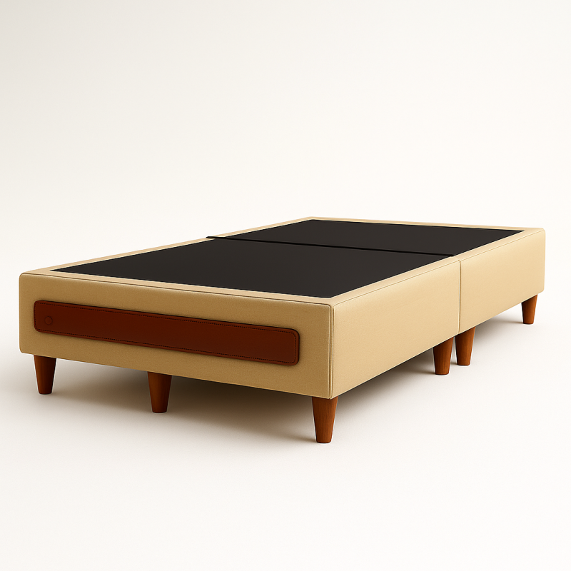 20250729 0904 High End Furniture Showcase remix 01k1b0ya6hffb9ht7m6vxrw5yd Base Box Queen Bipartido Italia - Bege/Marrom