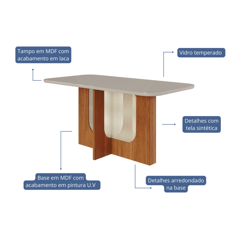 7908460012331 TECNICA MESA LOUISE 160 CINAMOMO OFF WHITE Mesa de Jantar 160x80 Elloa - Off White/Cinamomo
