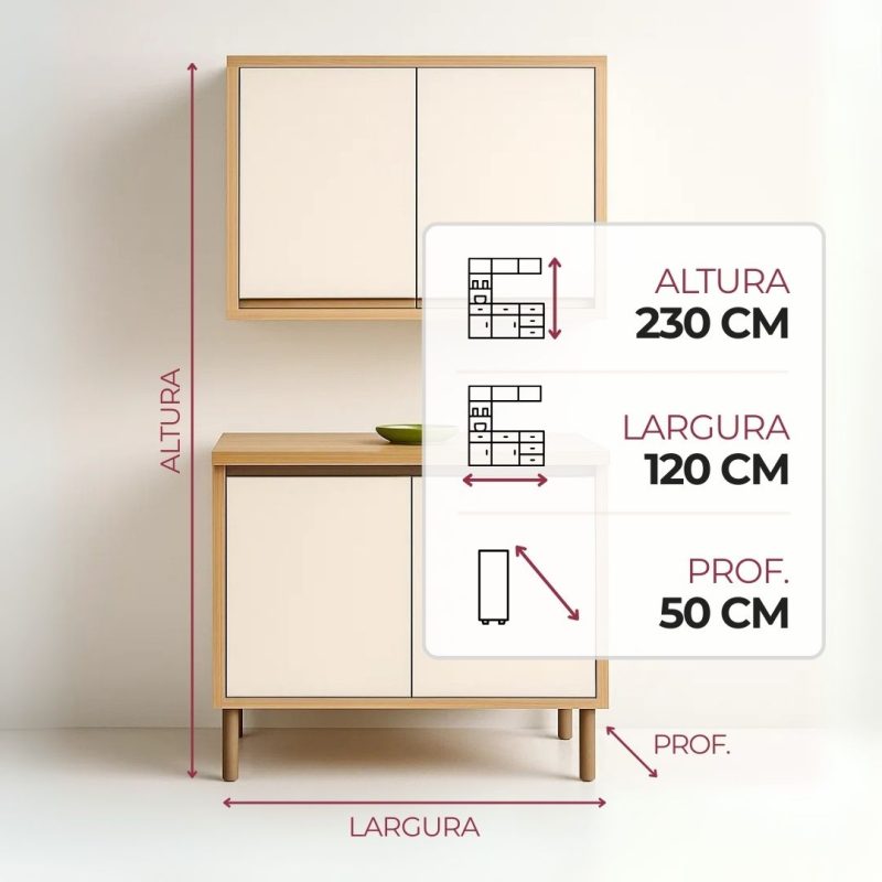 Conjunto de Cozinha Andira 2 pecas 2 Conjunto de Cozinha Andira 2 peças 80×230 – Amendoa/Off White