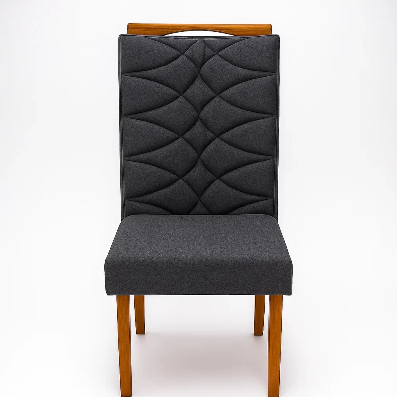 Mesa de Jantar Segovia 90×90 em MDF com 4 Cadeiras Evora (Madeira Maciça, Linho Grafite) – Tampo em Vidro 4 mm