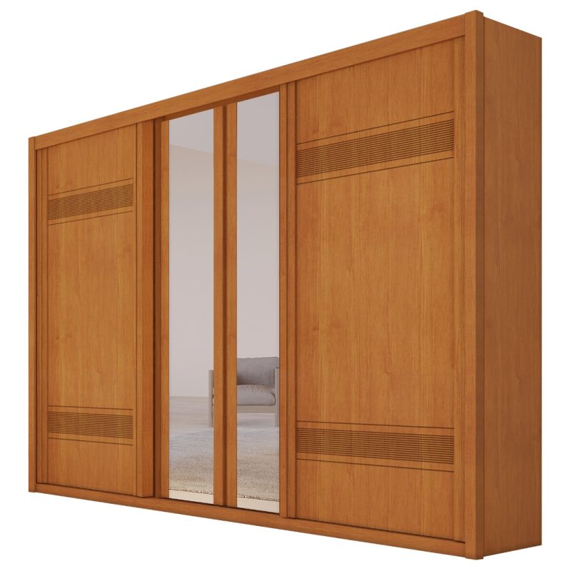 1 4 Guarda-Roupa Casal 278m Petrarca com Espelho 100% MDF - Frisado Rubi
