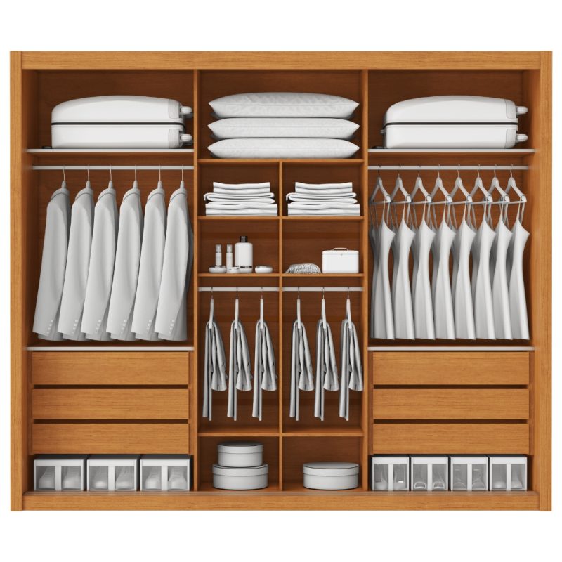 2 4 Guarda-Roupa Casal 278m Petrarca com Espelho 100% MDF - Frisado Rubi