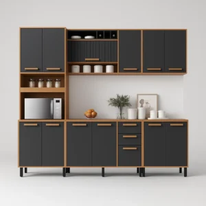 Conjunto de Cozinha 5 Peças Júpiter – 2,70 m – Cinamomo/Grafite